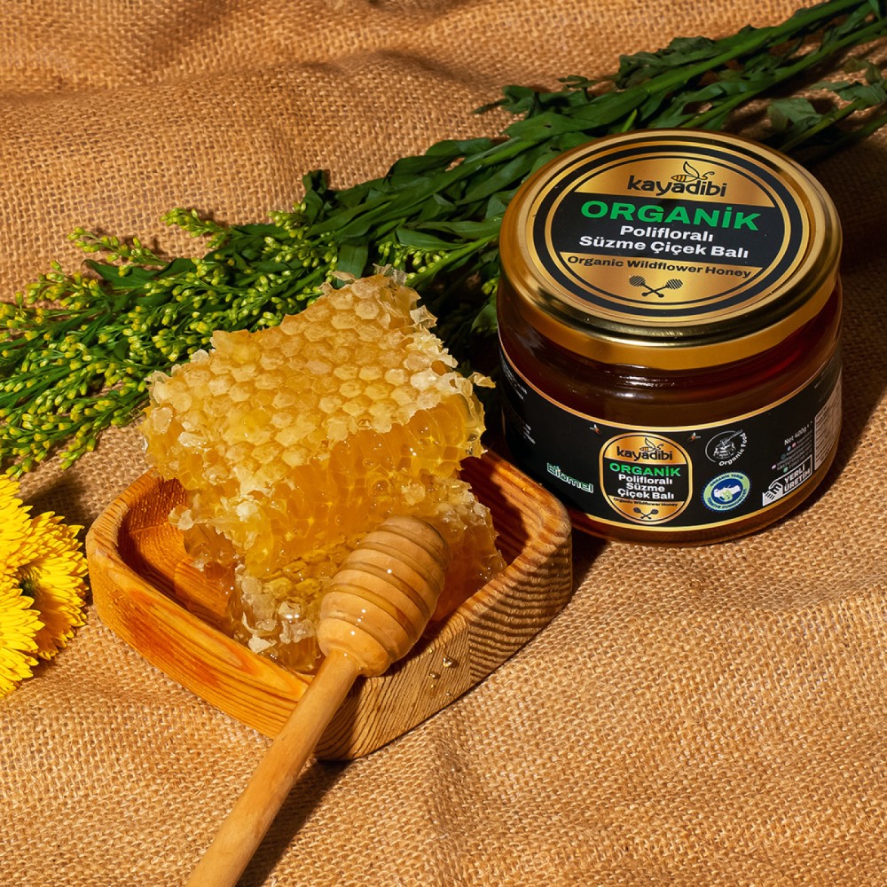 Organik polifloralı süzme çiçek balı 400 gr, sertifikalı ve temiz içerikli organik bal