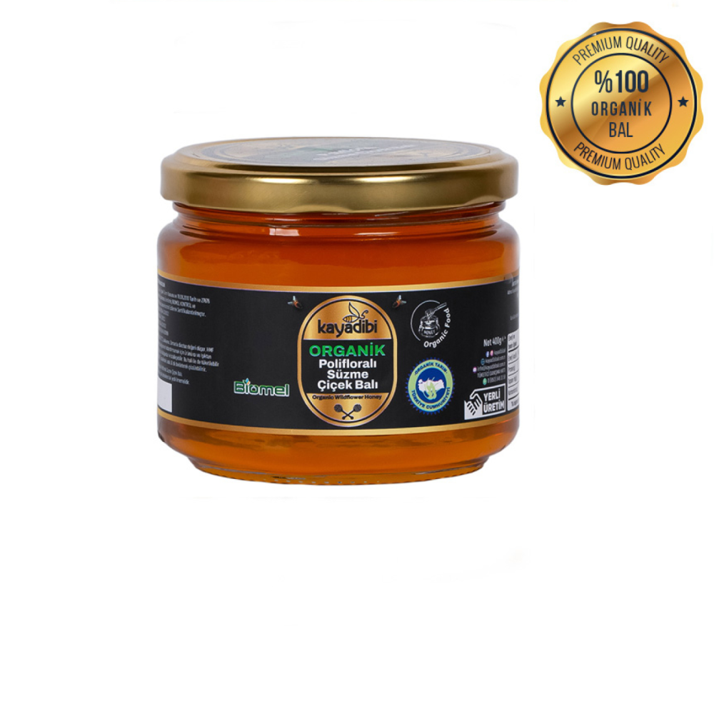 Organik polifloralı süzme çiçek balı 400 gr, sertifikalı ve temiz içerikli organik bal