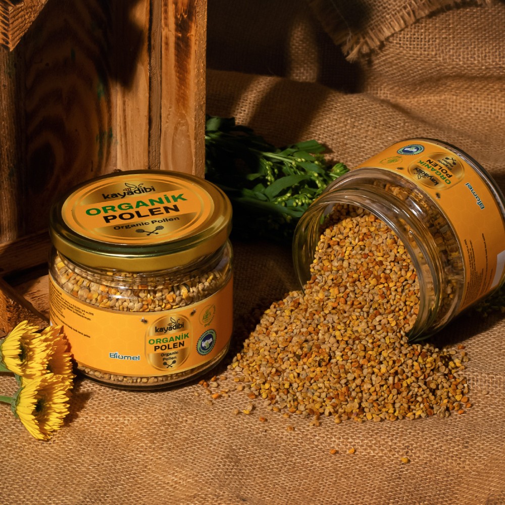 Organik arı poleni 200 gr kavanoz, sertifikalı ve temiz içerikli ham organik polen