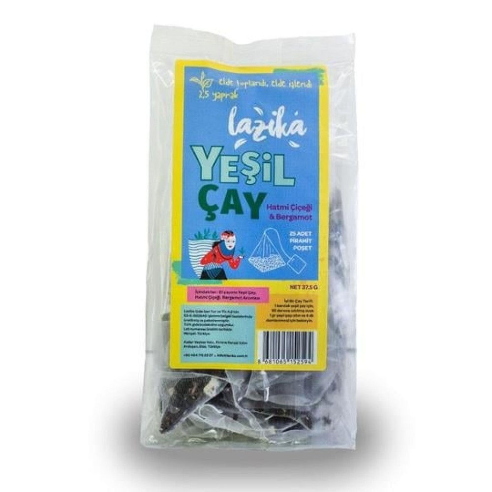 Lazika bergamotlu hatmi çiçekli yeşil çay piramit poşet, çiçekli gurme yeşil çay harmanı