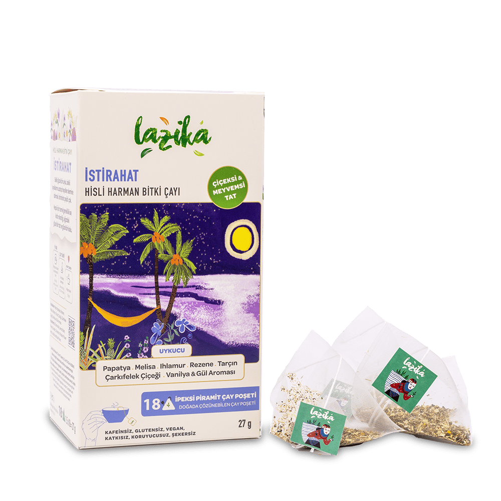 Lazika İstirahat bitki çayı paketi, sakinleştirici melisa ve papatya karışımı çay