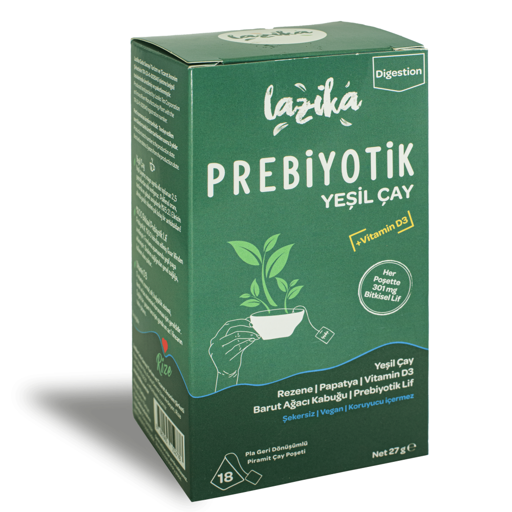 Lazika prebiyotik yeşil çay paketi, sindirim dostu lifli yeşil çay süzen poşet