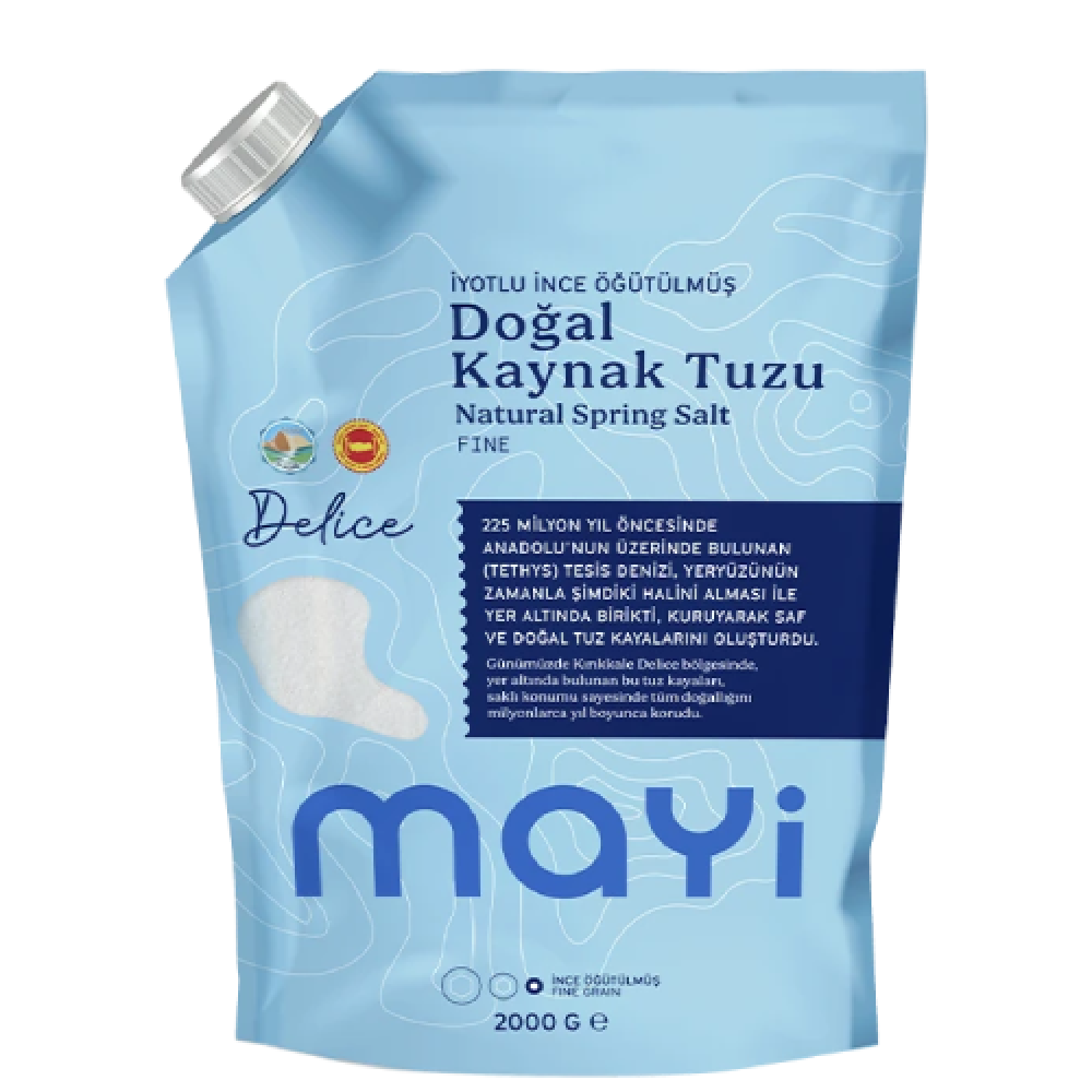 Mayi iyotlu ince kaynak tuzu 2 kg paket, rafine edilmemiş doğal kaynak tuzu