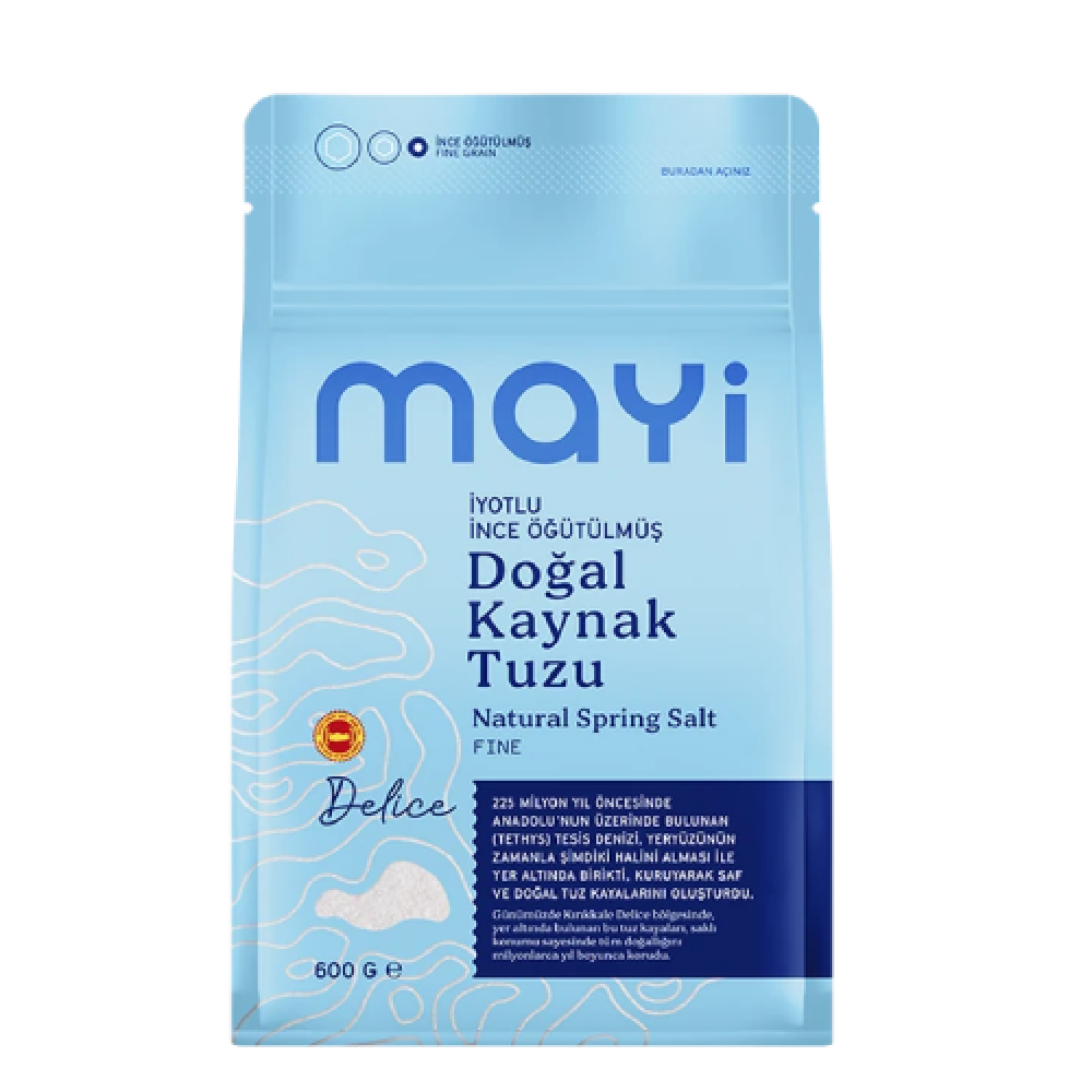 Mayi iyotlu ince kaynak tuzu 600 gr paket, rafine edilmemiş doğal ince sofra tuzu