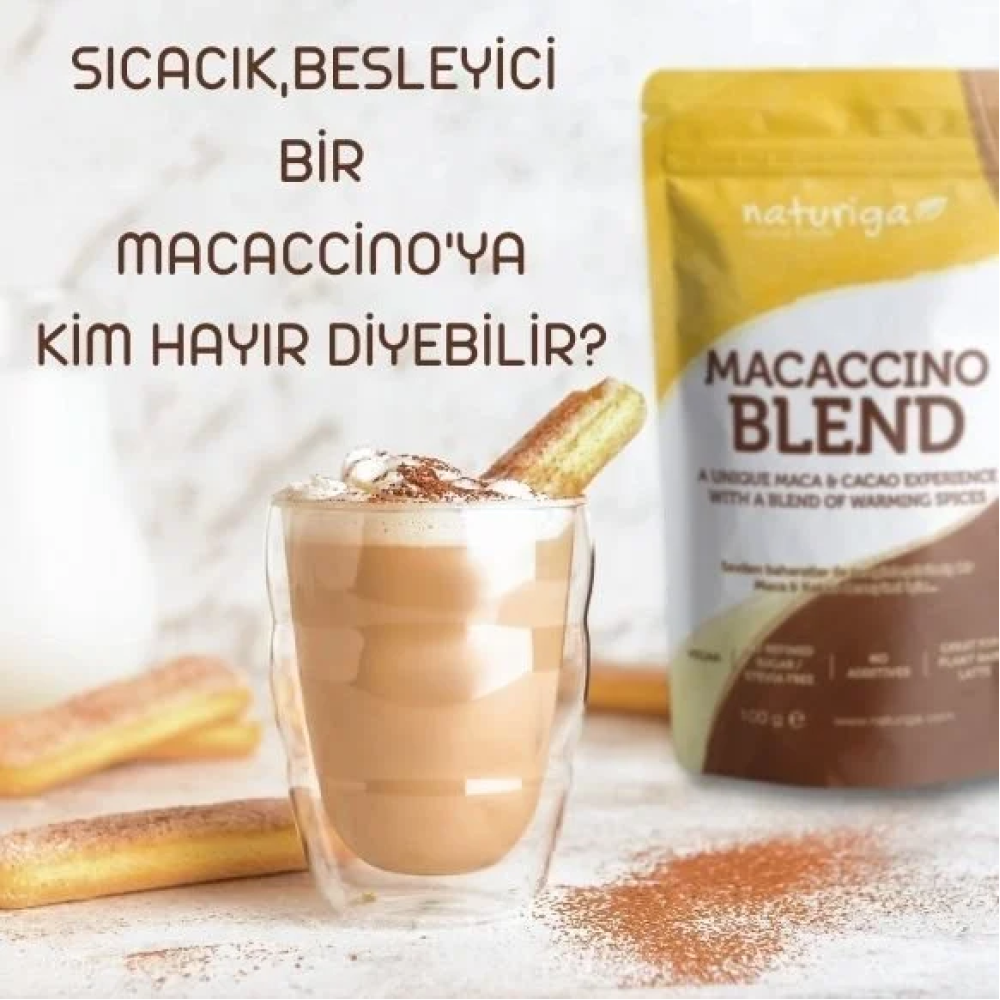 Naturiga macaccino maca kakao karışımı paket, adaptojenik süper gıda içecek tozu