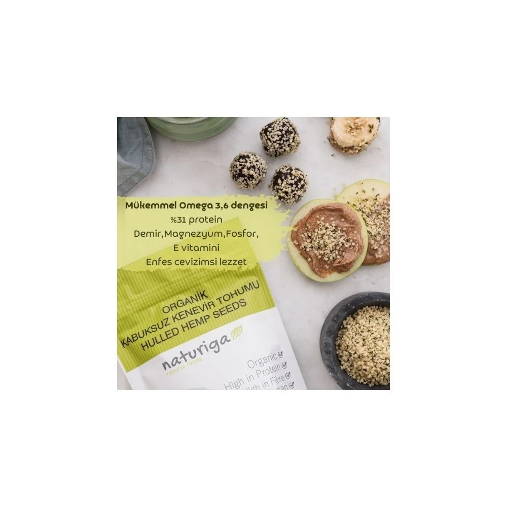 Naturiga organik kabuksuz kenevir tohumu 200 gr paket, soyulmuş kenevir kalbi yüksek proteinli süper gıda