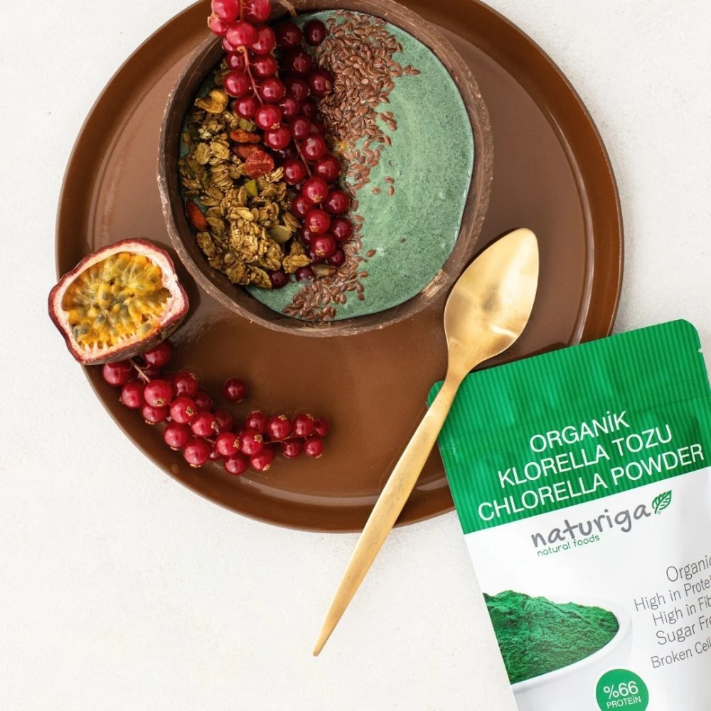 Naturiga organik klorella tozu 100 gr paket, saf chlorella powder ağır metal detoksu