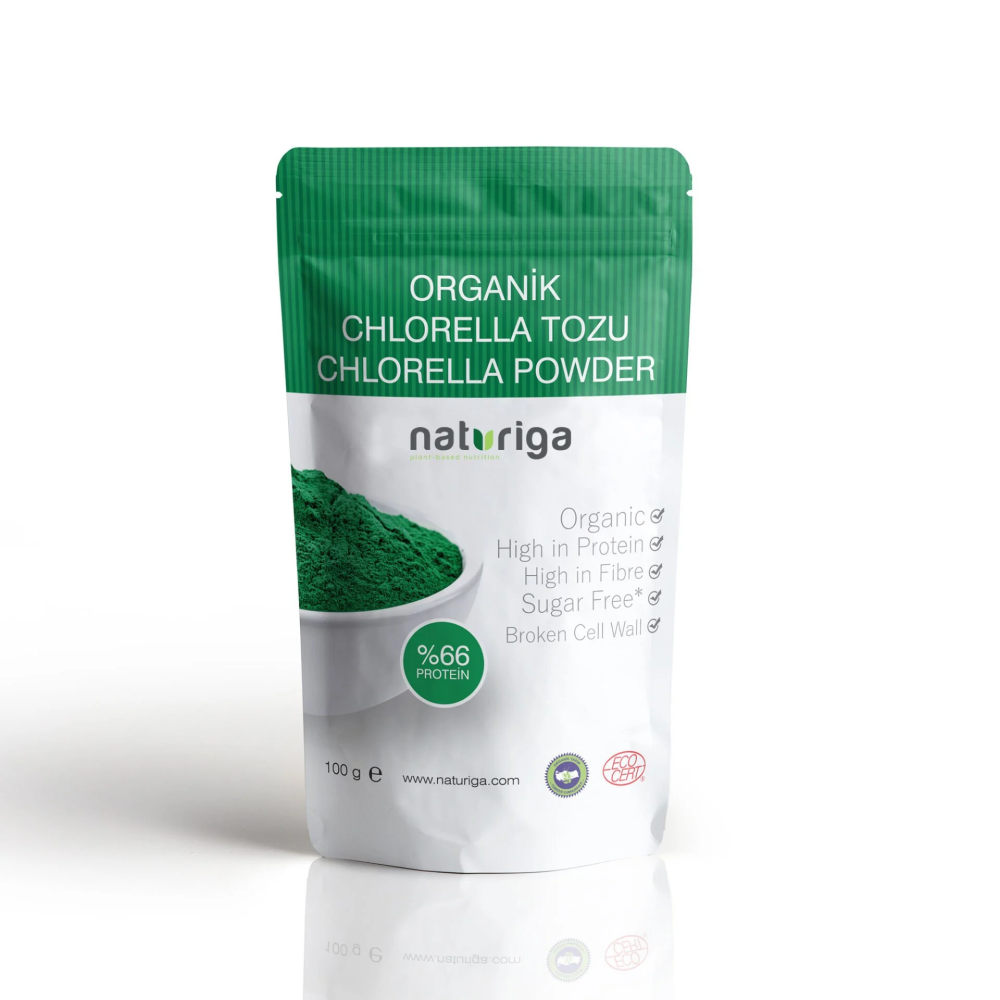 Naturiga organik klorella tozu 100 gr paket, saf chlorella powder ağır metal detoksu