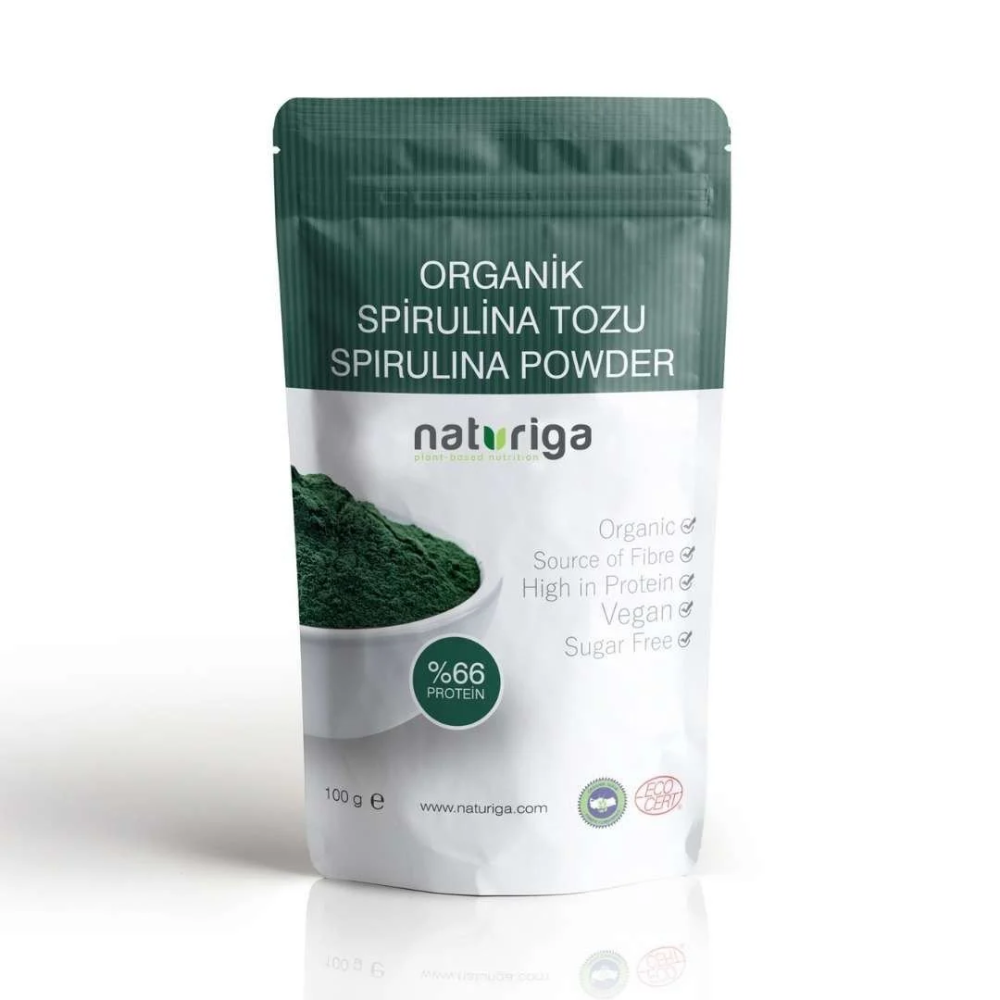 Naturiga organik spirulina tozu 100 gr paket, saf spirulina powder proteinli süper gıda