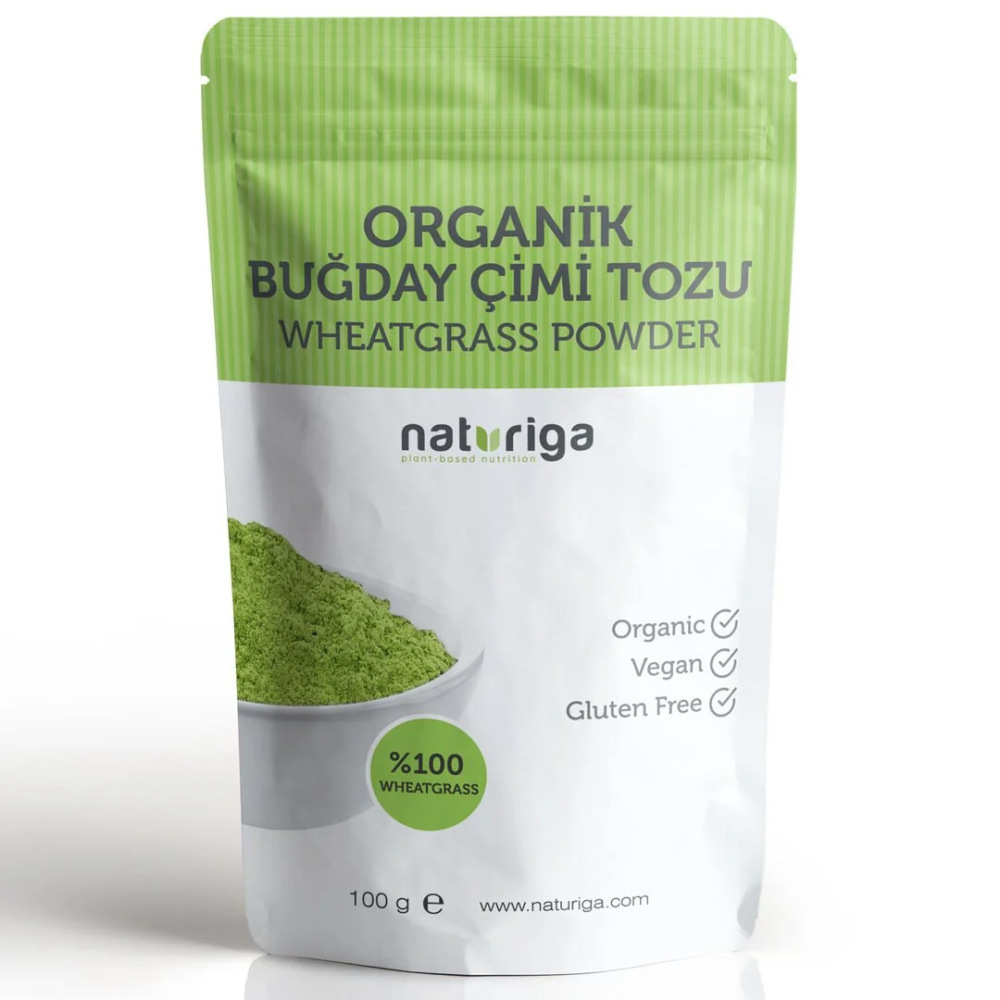 Naturiga organik buğday çimi tozu 100 gr paket, klorofil deposu yeşil detoks süper gıda