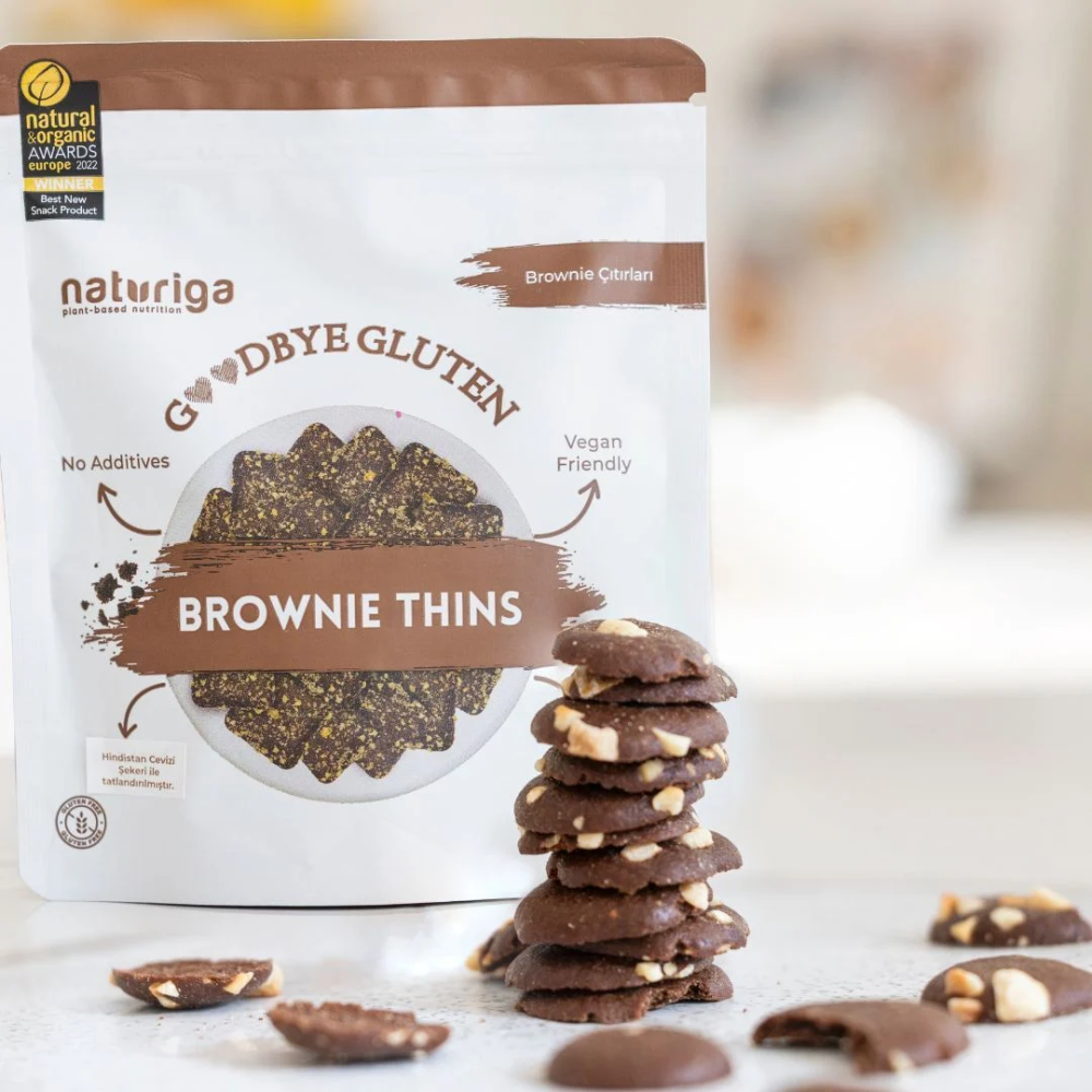 Naturiga brownie çıtırları 40 gr paket, glutensiz vegan sağlıklı brownie atıştırmalığı