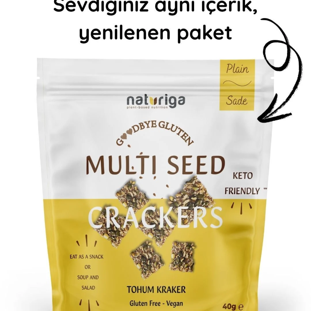 Naturiga unsuz tohum kraker sade 40 gr paket, glutensiz tahılsız vegan sade tohum krakeri