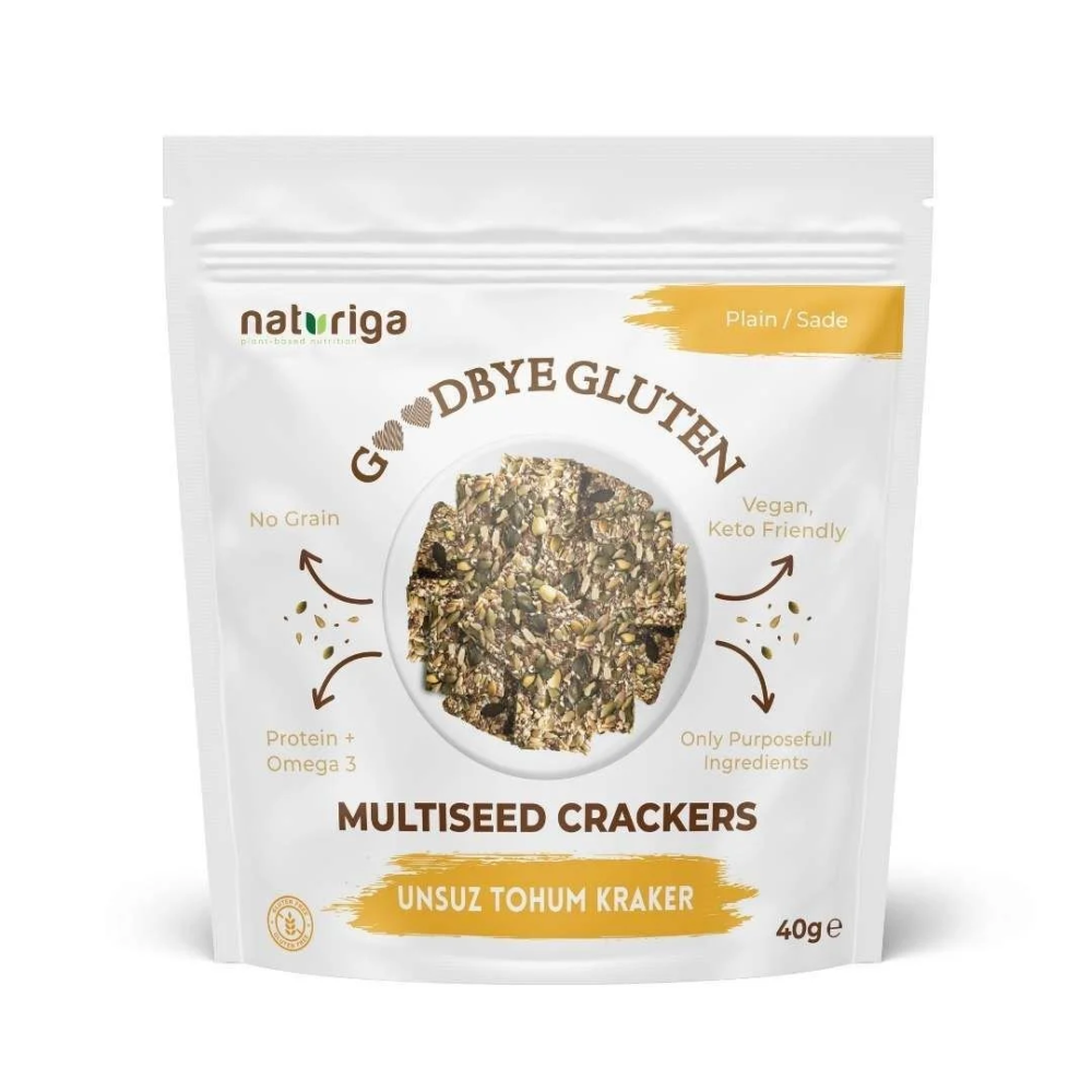 Naturiga unsuz tohum kraker sade 40 gr paket, glutensiz tahılsız vegan sade tohum krakeri