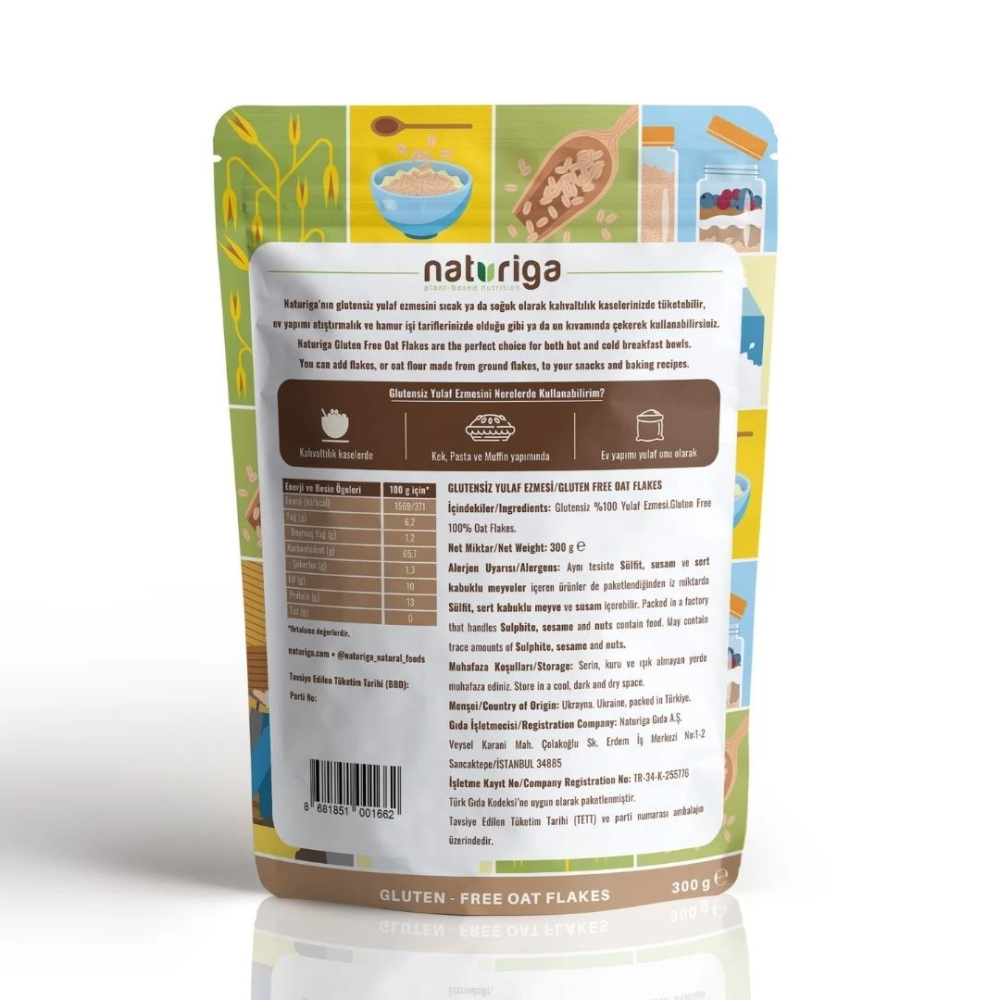 Naturiga glutensiz yulaf ezmesi 300 gr paket, saf ve katkısız glutensiz ince yulaf