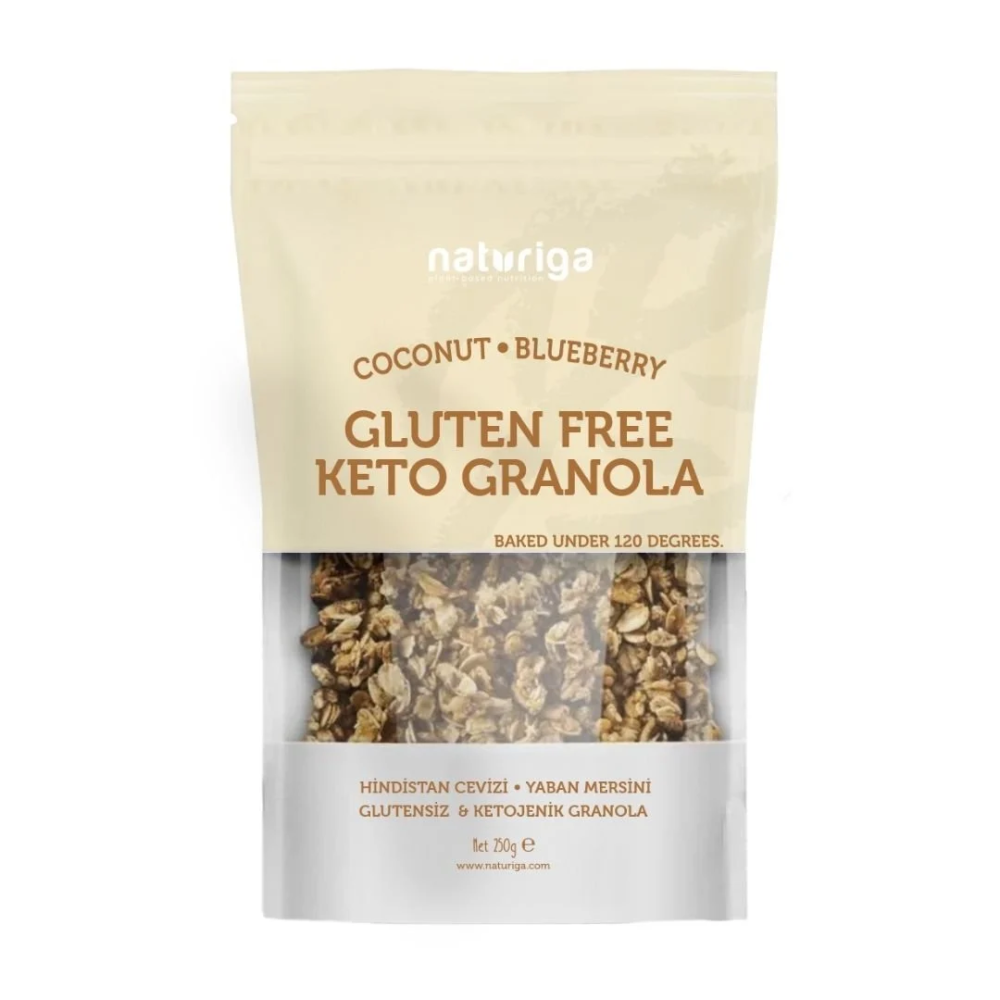 Naturiga ketojenik glutensiz granola 250 gr paket, tahılsız yulaf içermeyen kuruyemişli keto granola