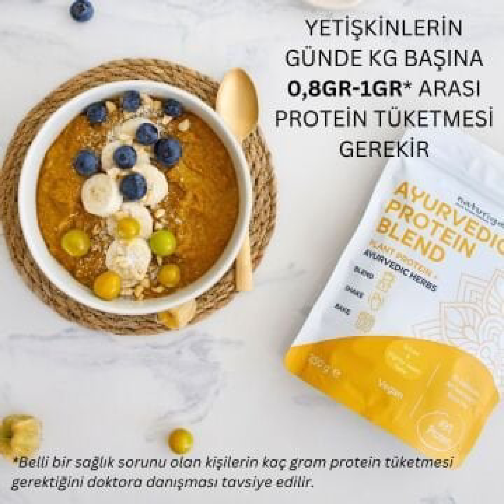 Naturiga ayurvedik protein karışımı 250 gr paket, bitkisel vegan protein tozu ashwagandha zerdeçal karışımı