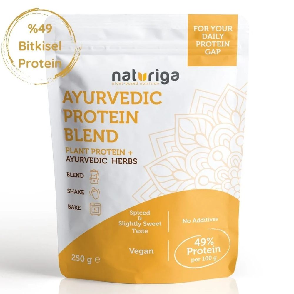 Naturiga ayurvedik protein karışımı 250 gr paket, bitkisel vegan protein tozu ashwagandha zerdeçal karışımı