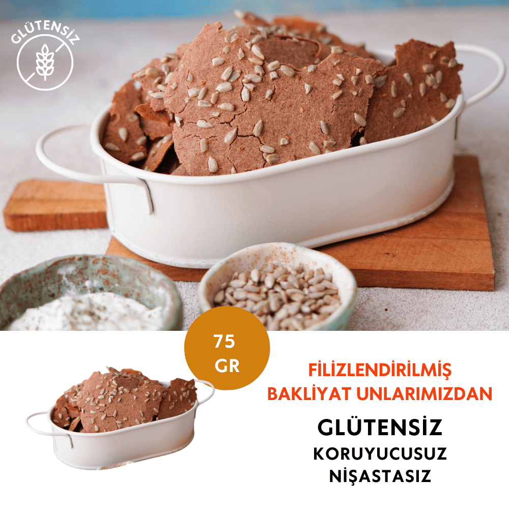 Glutensiz sorgum filizi unlu ay çekirdekli kraker 75 gr, katkısız atıştırmalık