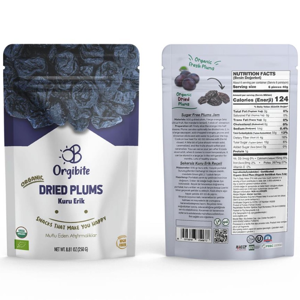 Orgibite Organik Kuru Erik 250 Gr