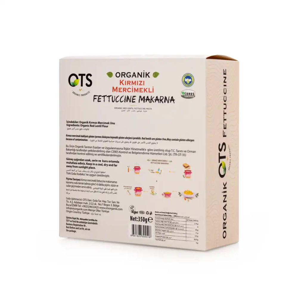 OTS Organik Kırmızı Mercimekli Fettuccini 350 GR