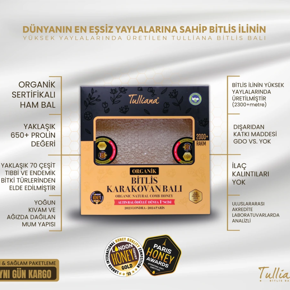 Tulliana Organik Polifloralı Karakovan Petek Balı1200 gr