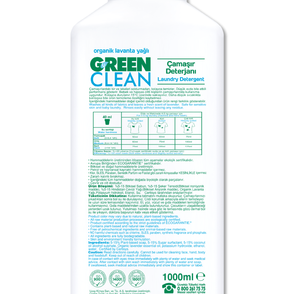 U Green Clean Bitkisel Çamaşır Deterjanı - 1 lt
