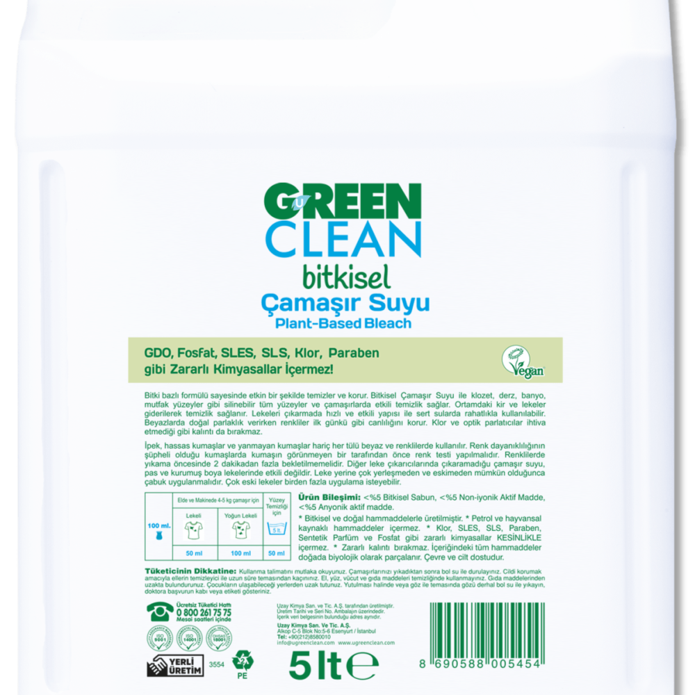 U Green Clean Bitkisel Çamaşır Suyu - 5 lt