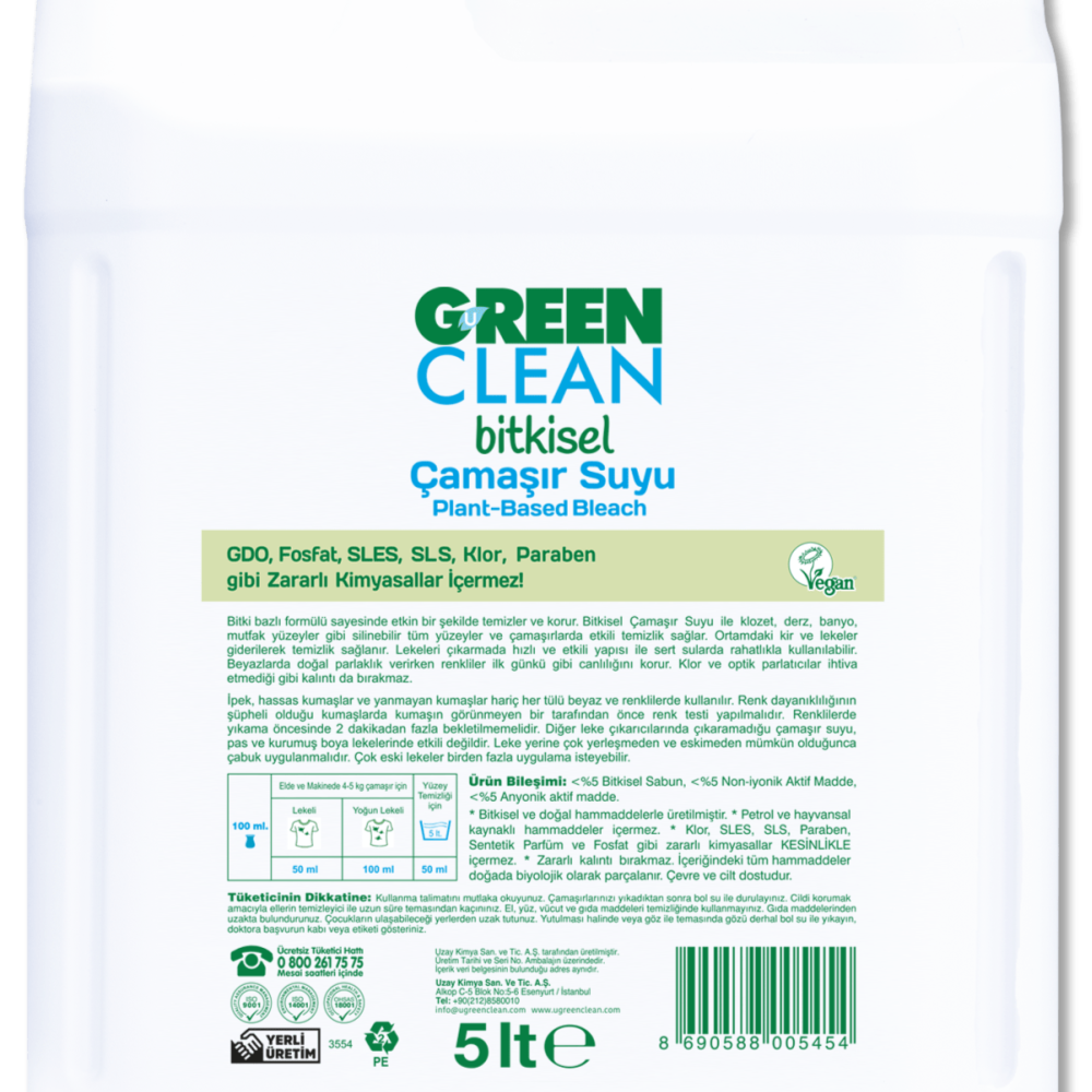U Green Clean Bitkisel Çamaşır Suyu - 5 lt