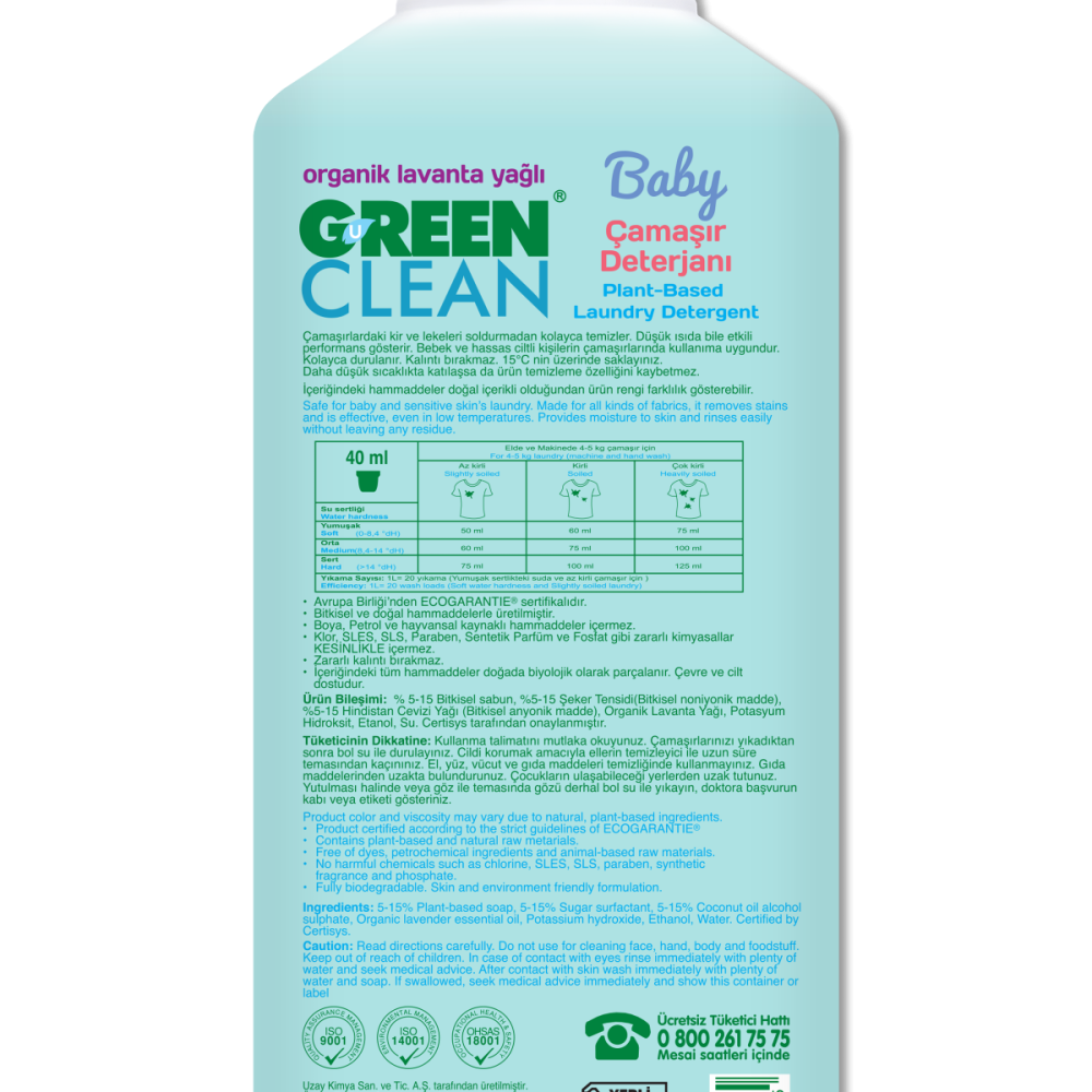 U Green Clean Baby Bitkisel Çamaşır Deterjanı - 1 lt