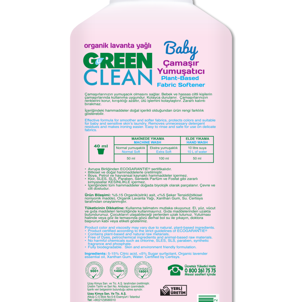 U Green Clean Baby Bitkisel Yumuşatıcı - 1 lt