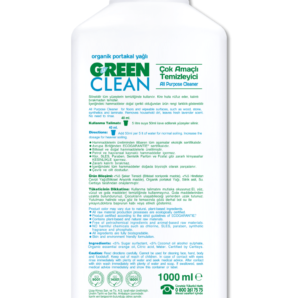 U Green Clean Bitkisel Çok Amaçlı Temizleyici - 1 lt