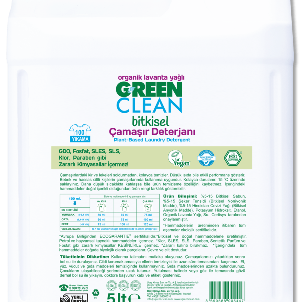 U Green Clean Bitkisel Çamaşır Deterjanı - 5 lt