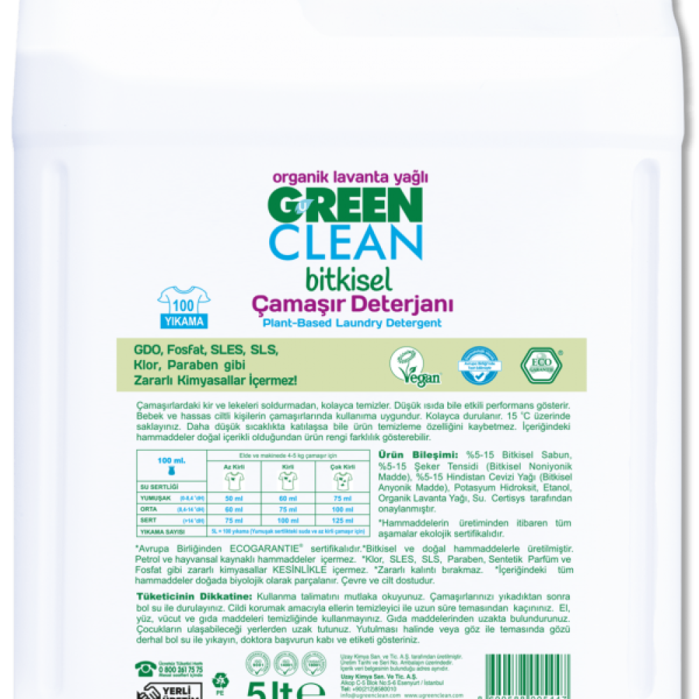 U Green Clean Bitkisel Çamaşır Deterjanı - 5 lt