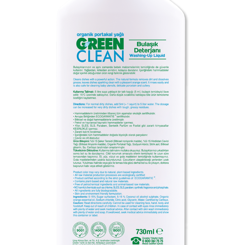 U Green Clean Bitkisel Bulaşık Deterjanı - 730 ml
