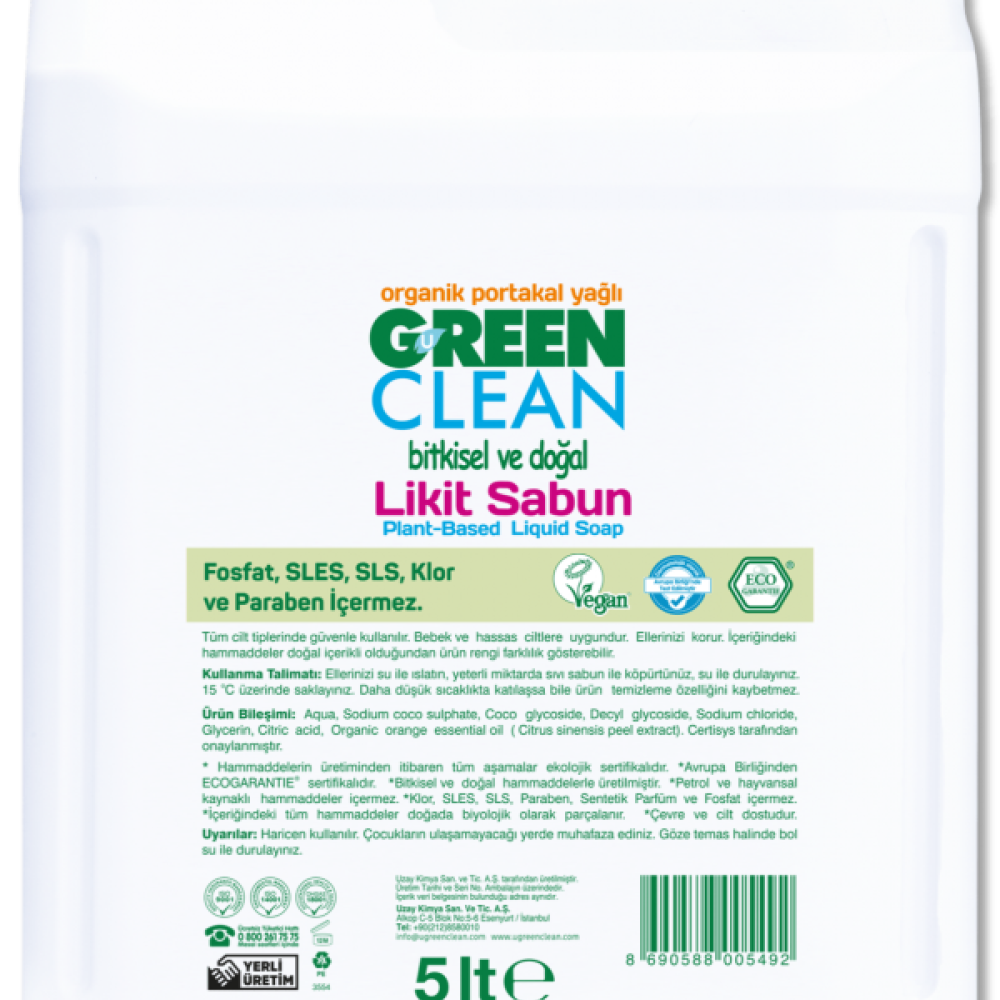U Green Clean Bitkisel Likit Sabun - 5 lt