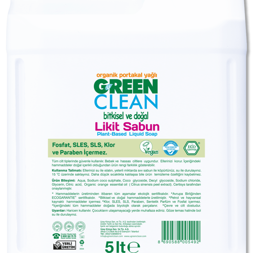 U Green Clean Bitkisel Likit Sabun - 5 lt
