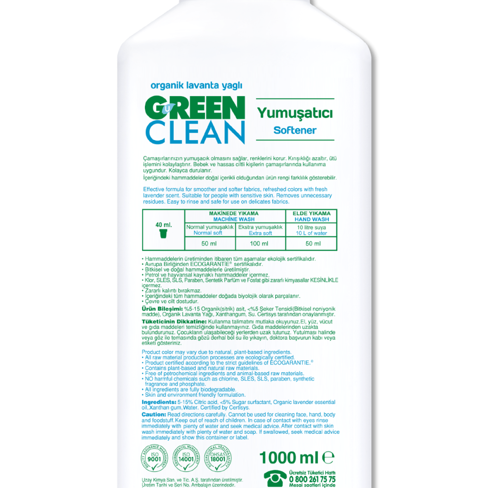 U Green Clean Bitkisel Yumuşatıcı - 1 lt