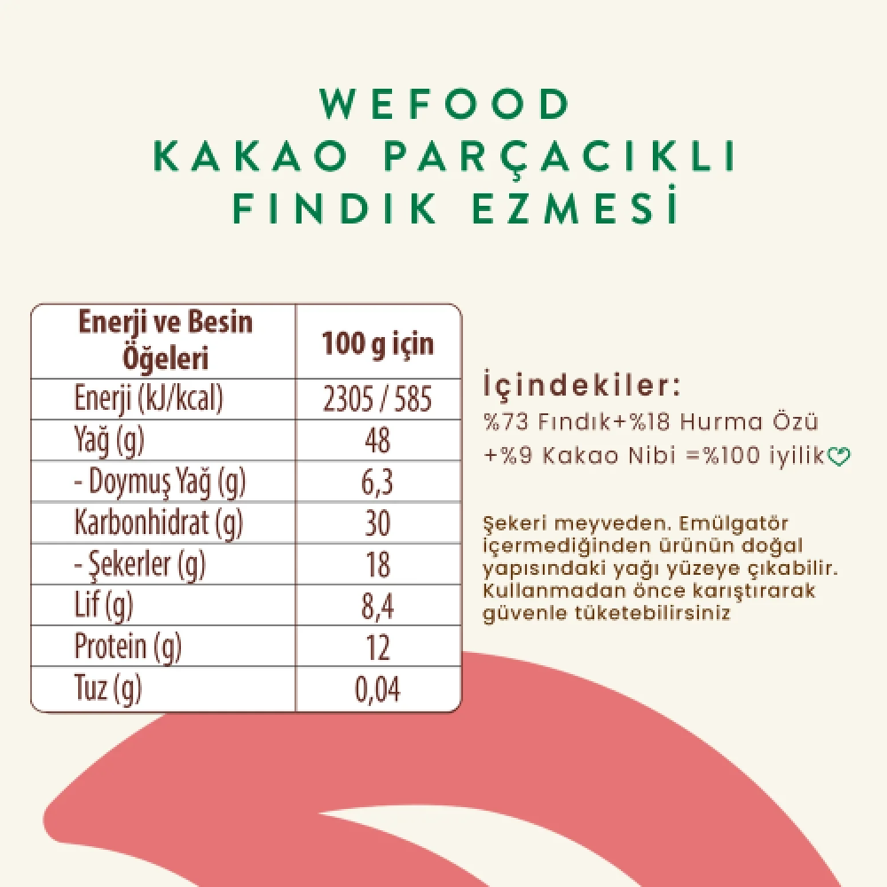Wefood Kakao Parçacıklı & Hurmalı Fındık Ezmesi 200 gr