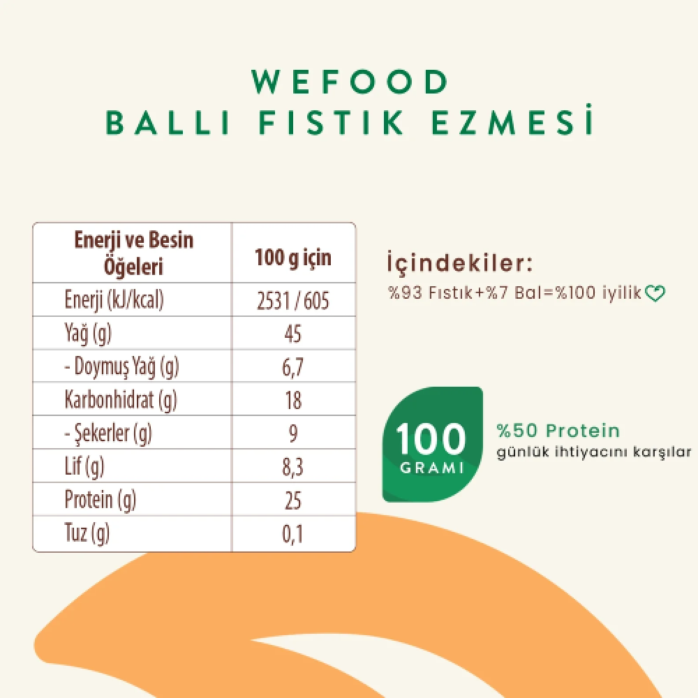 Wefood Şekersiz Ham Ballı Fıstık Ezmesi 300 gr (Fıstık Parçacıklı)
