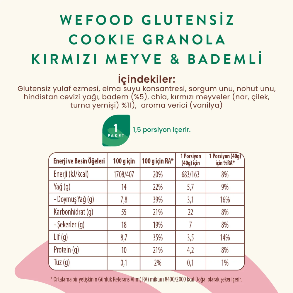Wefood Glutensiz Granola Bites Kırmızı Meyve & Bademli 60 gr