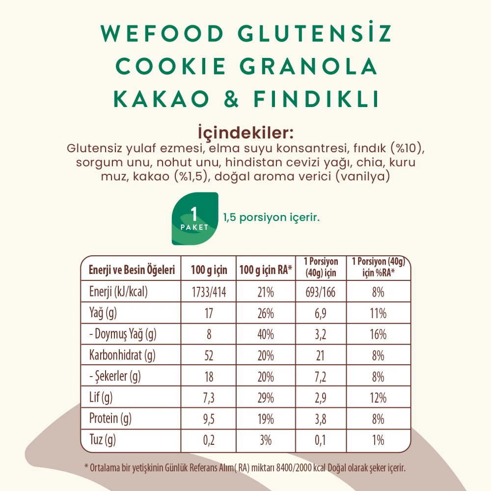 Wefood Glutensiz Granola Bites Kakao & Fındıklı 60 gr