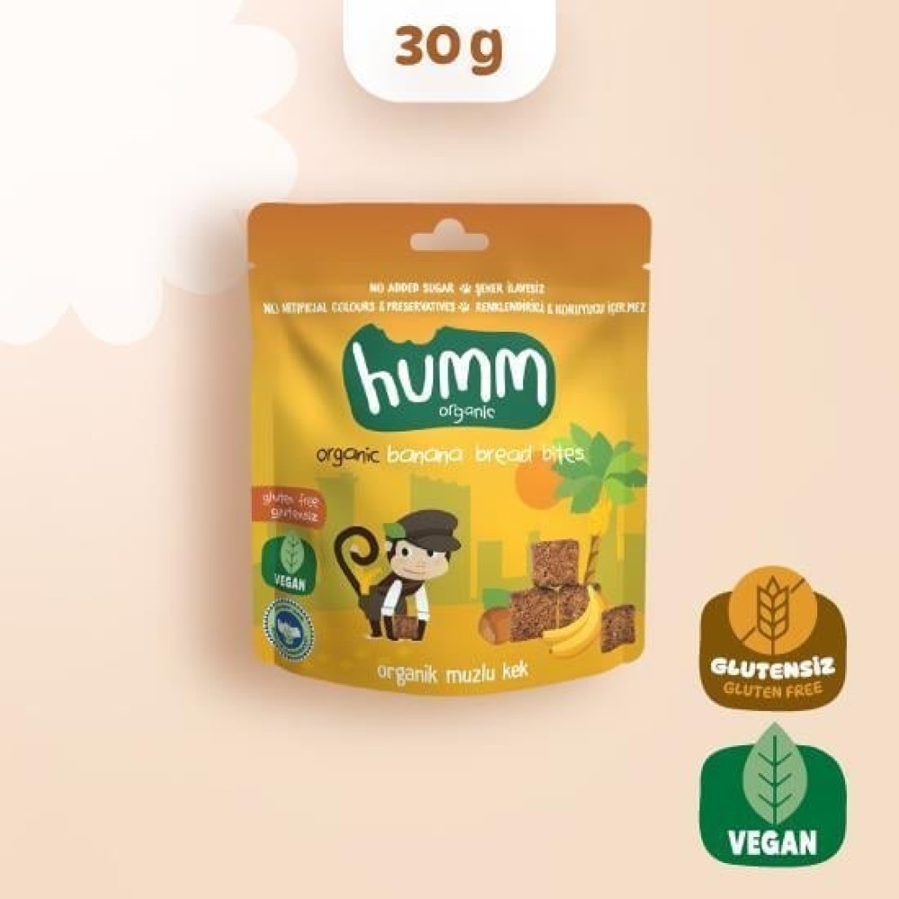 Organik muzlu kek 30 gr paket, glutensiz vegan mini meyveli kek