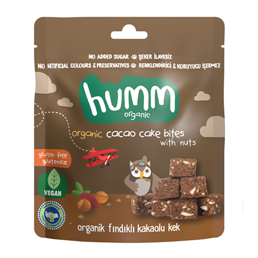 Organik kakaolu ve fındıklı kek 30 gr paket, glutensiz vegan mini kek