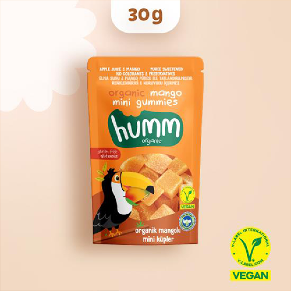 Organik mangolu mini küpler 30 gr paket, glutensiz vegan atıştırmalık