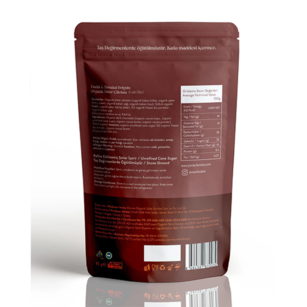Fındık ve Portakal Dolgulu Organik Bitter Çikolata