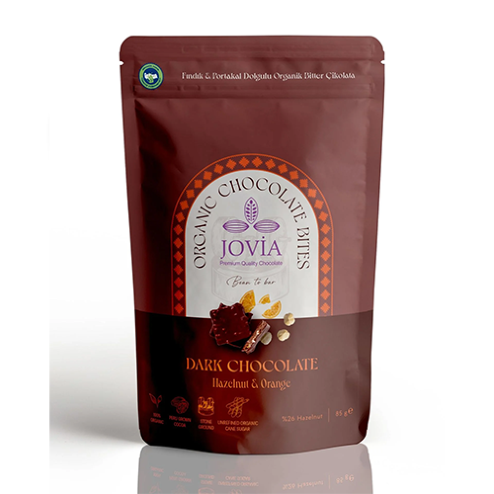 Fındık ve Portakal Dolgulu Organik Bitter Çikolata
