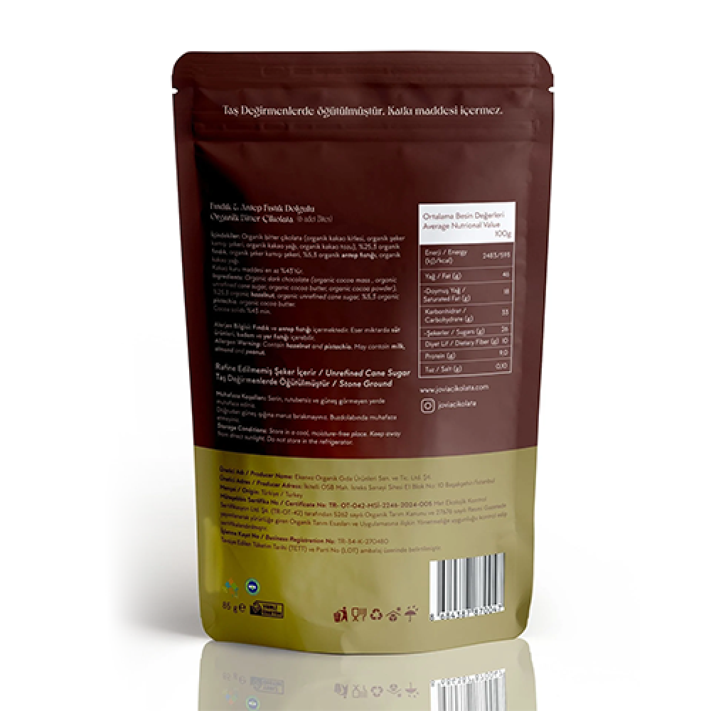 Organik bitter çikolata kaplı yer fıstığı ezmesi dolgulu atıştırmalık, vegan glutensiz fıstıklı çikolata