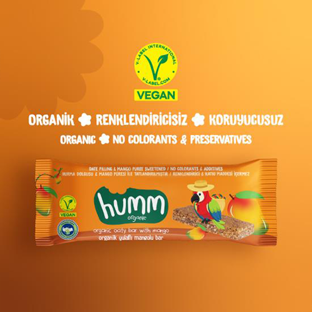 Organik mangolu yulaf bar 27 gr paket, vegan glutensiz meyve barı