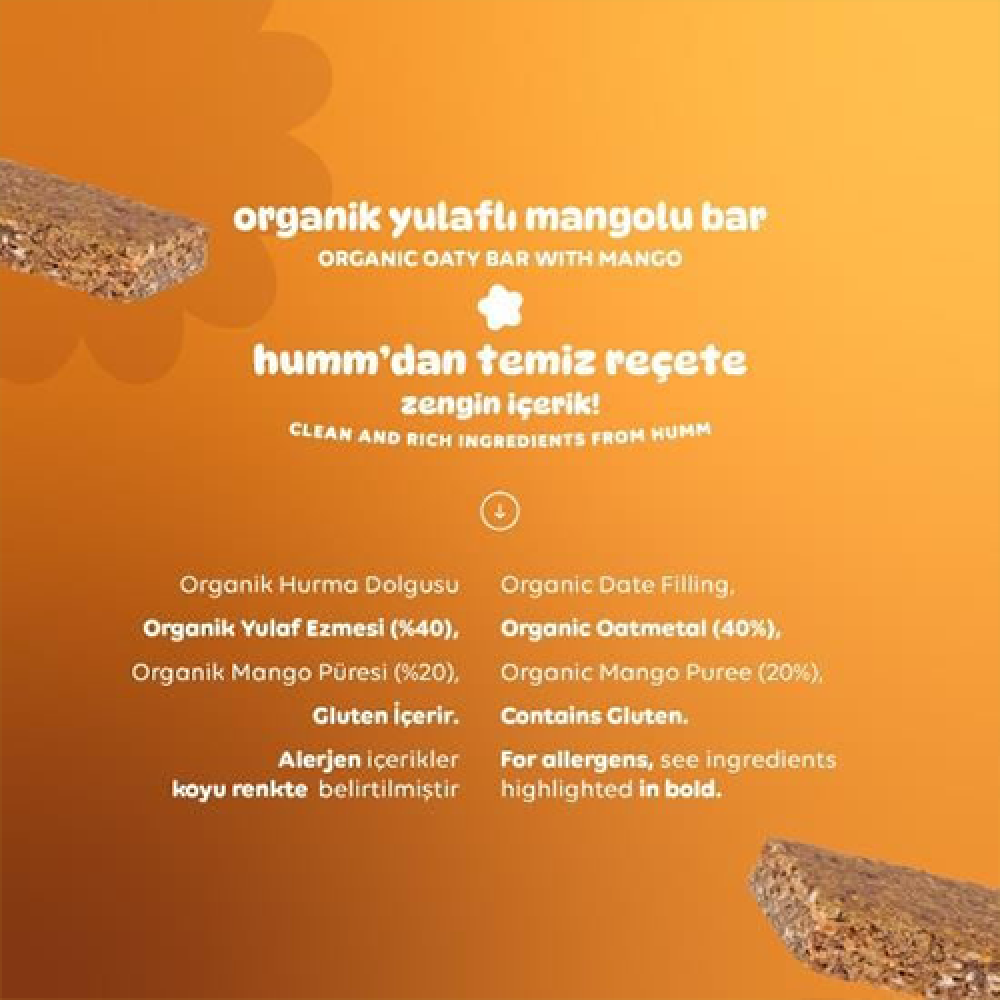 Organik mangolu yulaf bar 27 gr paket, vegan glutensiz meyve barı