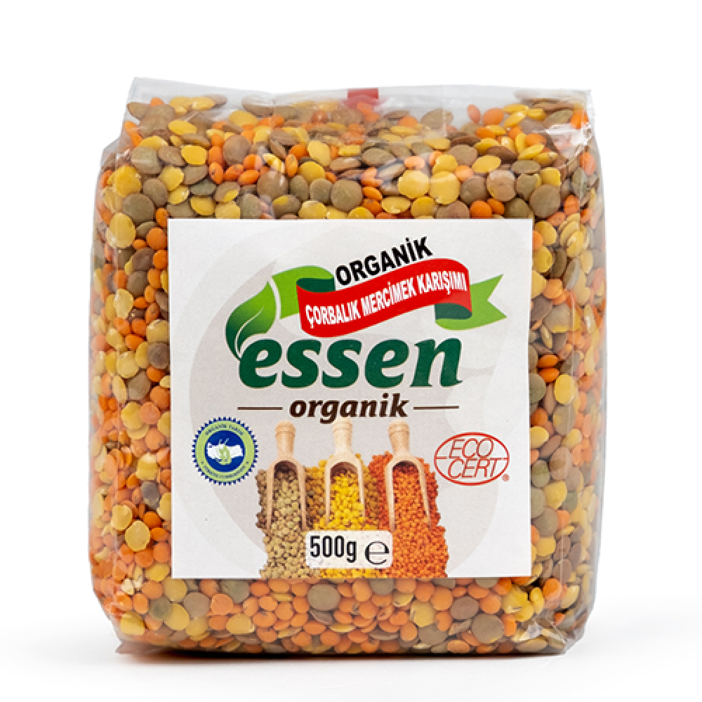 Organik çorbalık mercimek karışımı 500 gr paket, ECOCERT sertifikalı katkısız